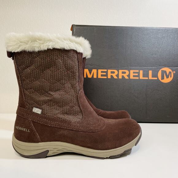 NWT Merrell Womens Suede Ryeland Tall Polar Waterproof Boot Espresso Brown Sz 6 - Picture 2 of 9